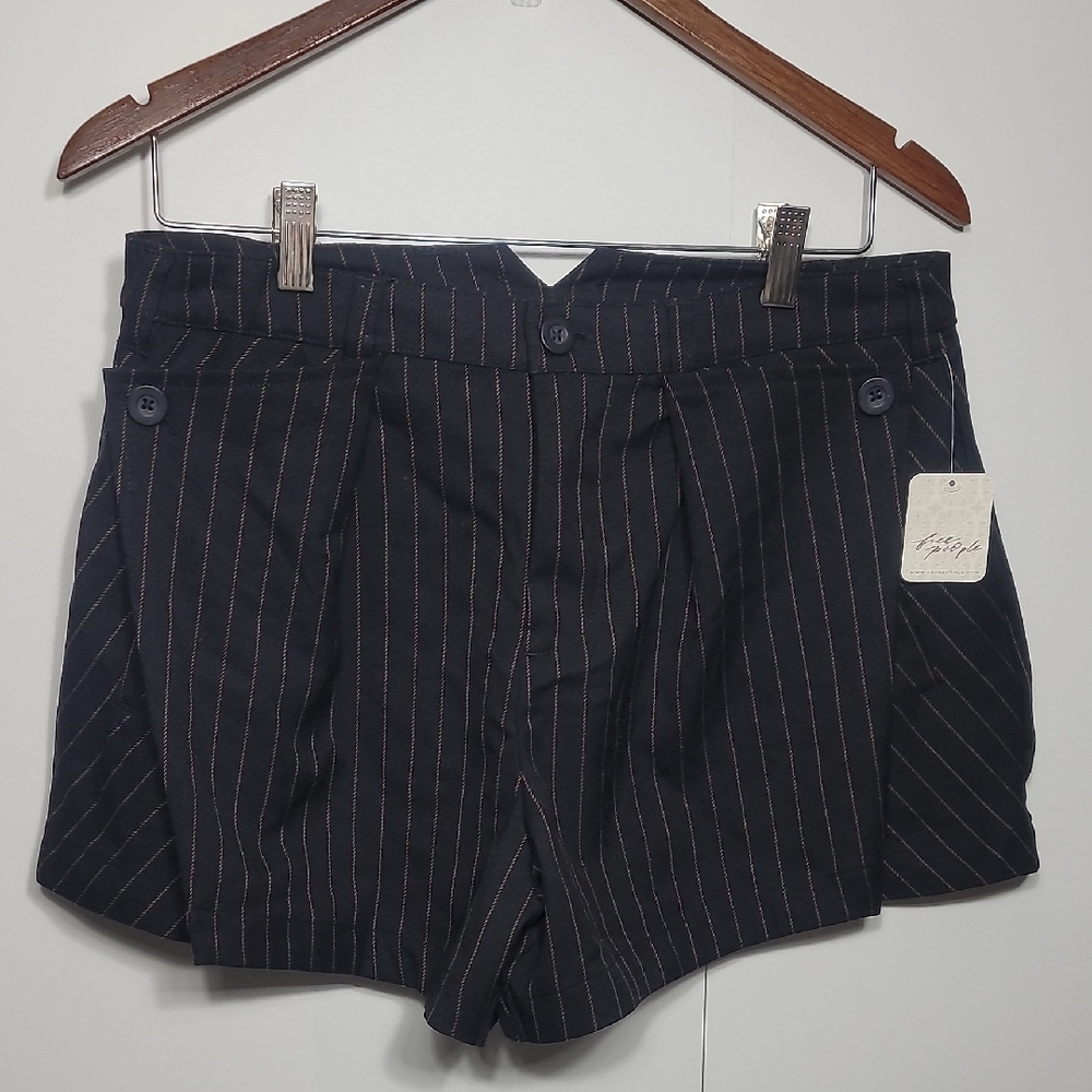 Free People Black and Brown Pinstripe Shorts